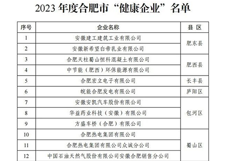 祝贺 | xc体育家居荣获合肥市“健康企业”称号！